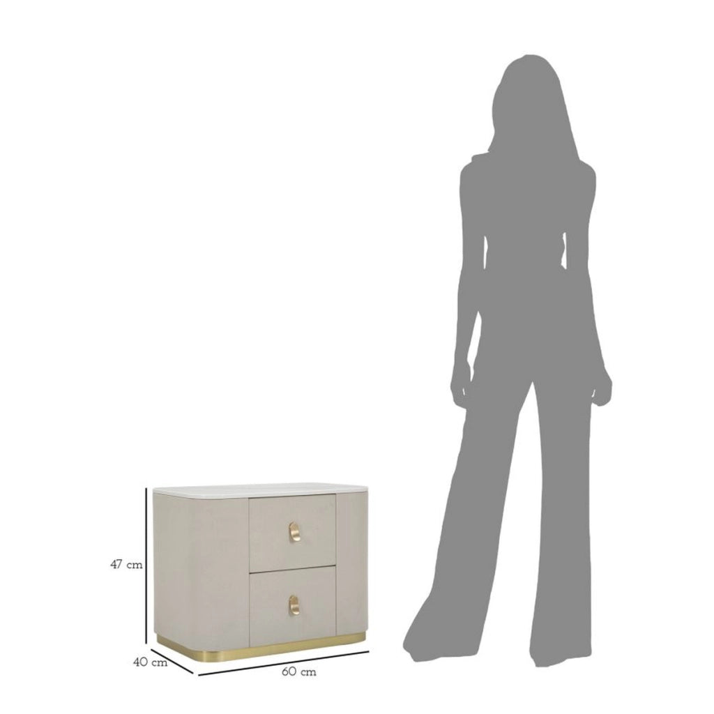 Comodino Beauty in legno crema con cassetti e anta, base dorata