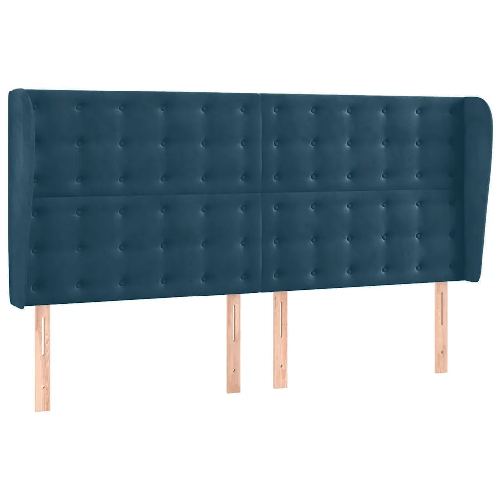 Testiera | Testata ad Orecchio Blu Scuro 203x23x118/128 cm in Velluto