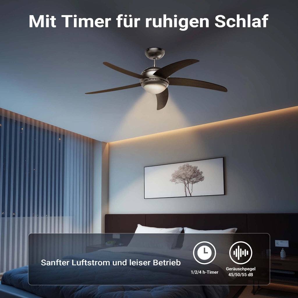 Ventilatore da soffitto Ø 136 cm con 5 pale, lampadario ventilatore con 3 velocità, telecomando, timer, modalità estiva e invernale, 70 W
