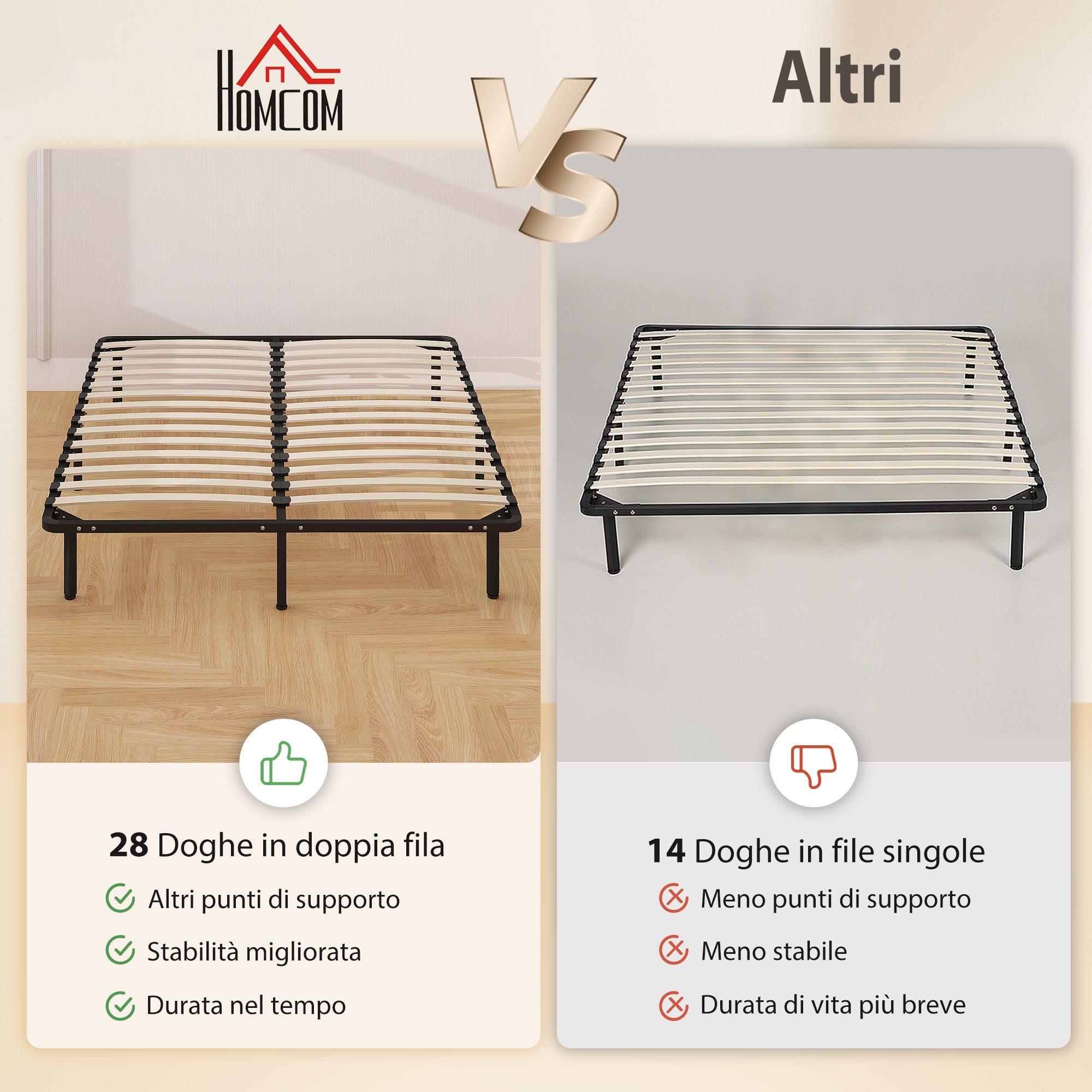 Rete Fissa Letto Matrimoniale 190x160x31 cm a 28 Doghe con Spazio Sottostante in Legno e Acciaio Nero e Legno