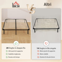 Rete Fissa Letto Matrimoniale 190x160x31 cm a 28 Doghe con Spazio Sottostante in Legno e Acciaio Nero e Legno