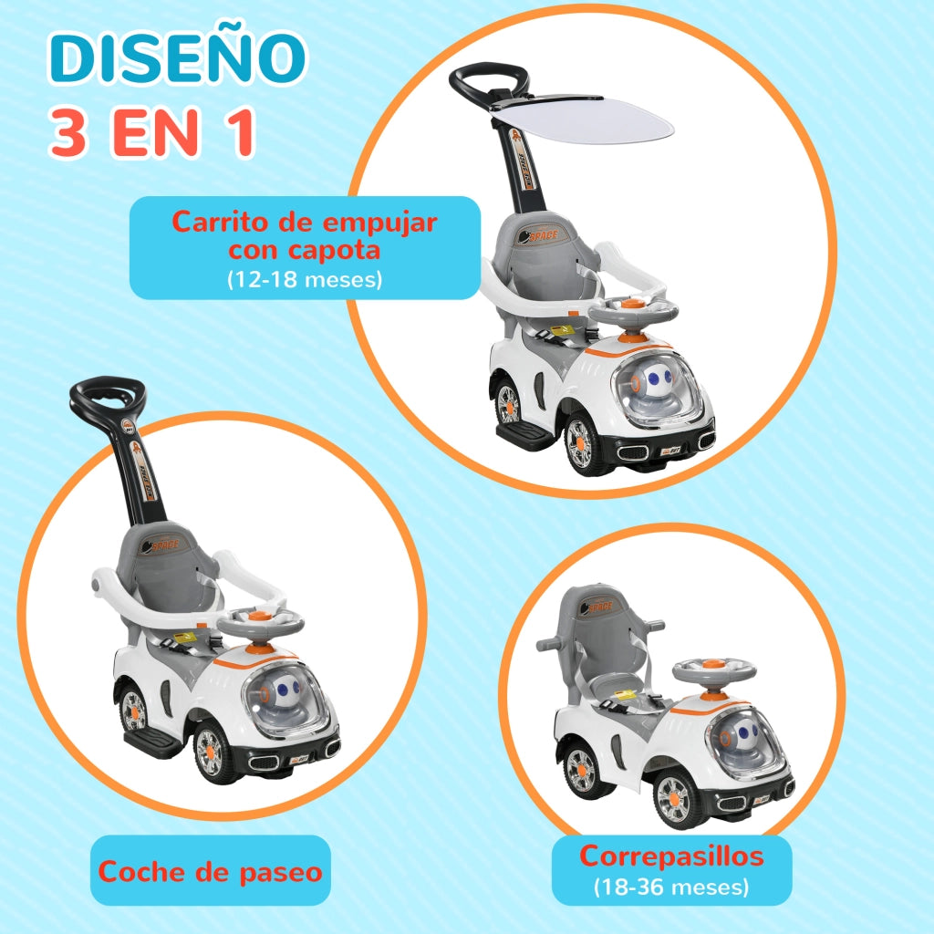 Correpasillos 3 in 1 per Bambini con Cassetti e Luci ¨C Zephmum ¨C Bianco