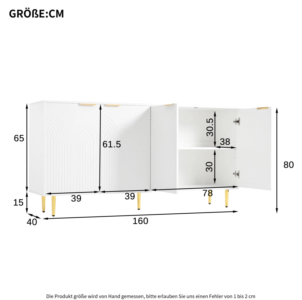 Credenza 4 ante bianca 160x40x80 cm con ripiani regolabili