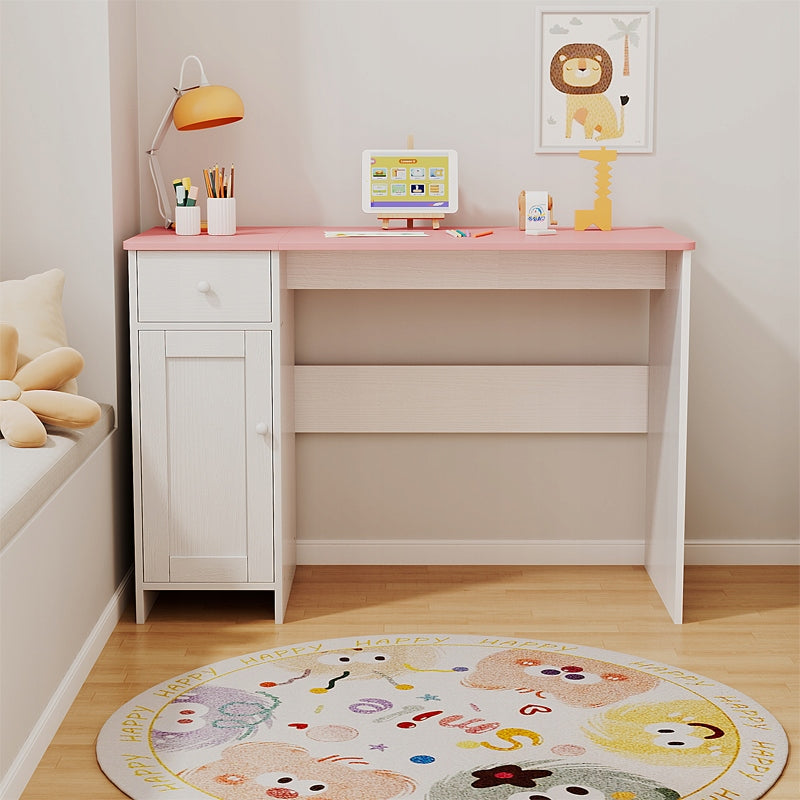 SCrivania bianca con cassetto e armadietto per bambina con piano rosa capiente