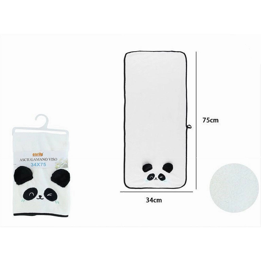 Trade Shop - Asciugamano Viso 34x75 Cm In Tessuto Morbido Con Faccia Panda Bagno Ospite 10733 -