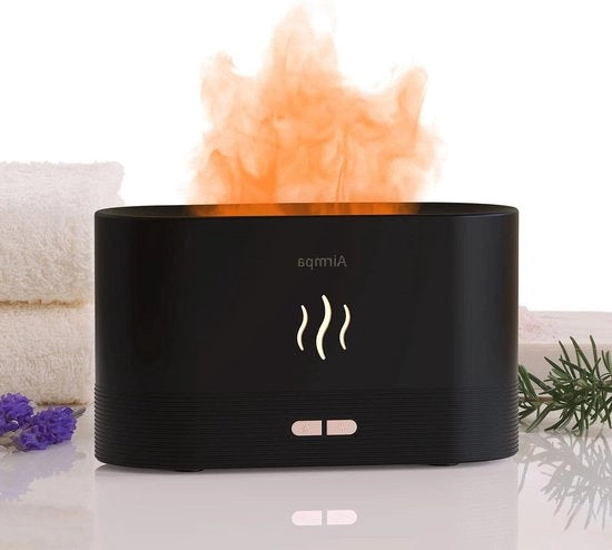 Diffusore di aromi con effetto di fiamma e umidificatore - 180 ml - oli essenziali - umidificatore nero