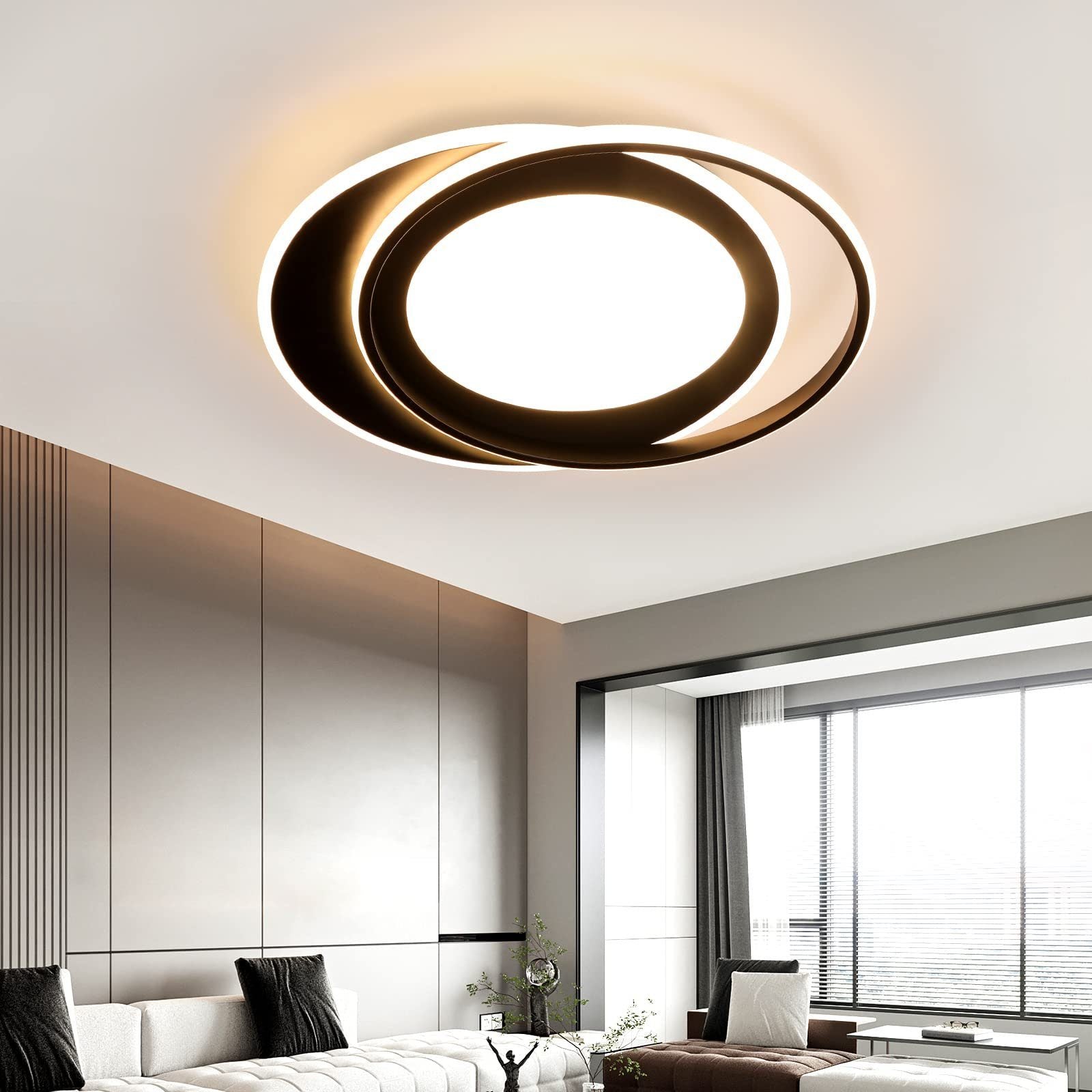 ZMH Lampada da soffitto plafoniera LED moderna doppio anello striscia acrilico telecomando