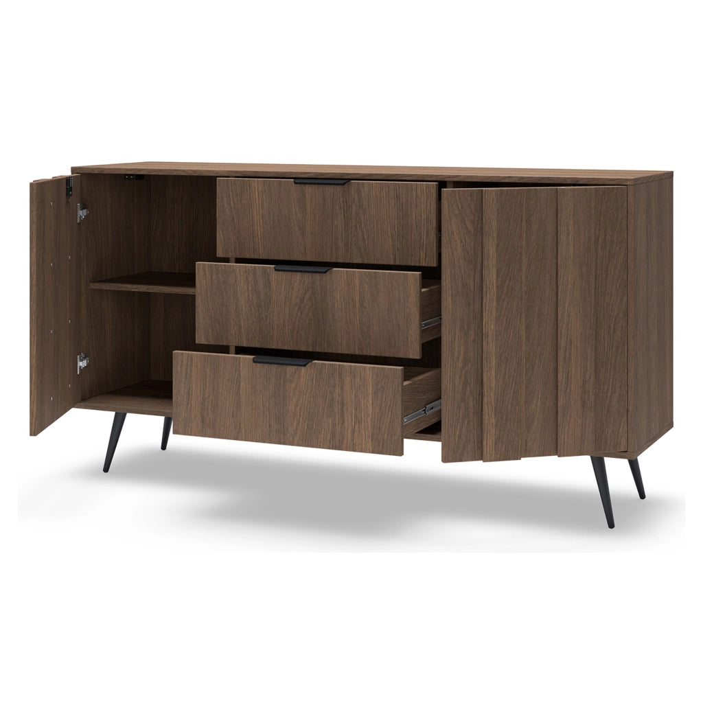 Madia Hahasasi, Credenza 3 Cassetti, 154x40x87h cm Marrone Noce