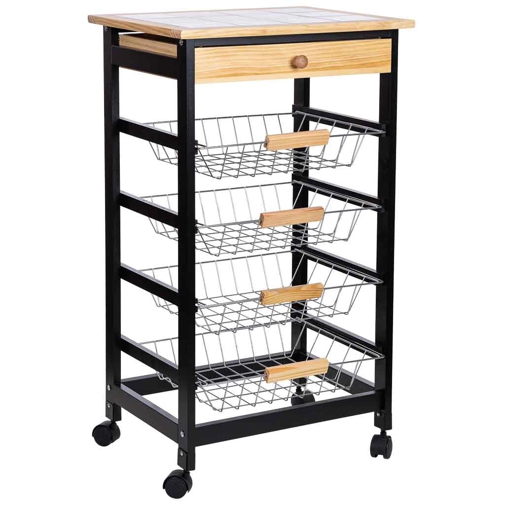 Carrello cucina in legno, 47x37x82h cm, nero