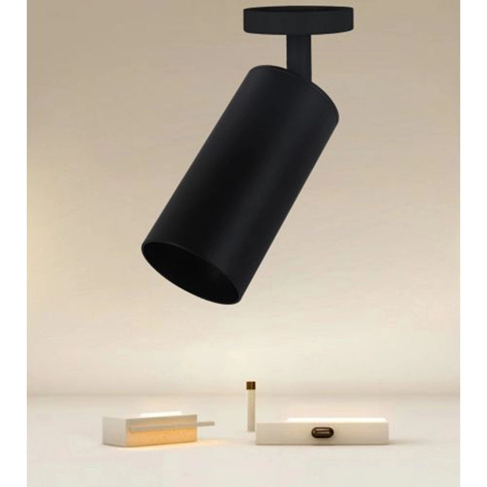 Trade Shop - Faretto Nero Attacco Gu10 Applique A Cilindro Soffitto Parete Per Interni Ip20 00700 -