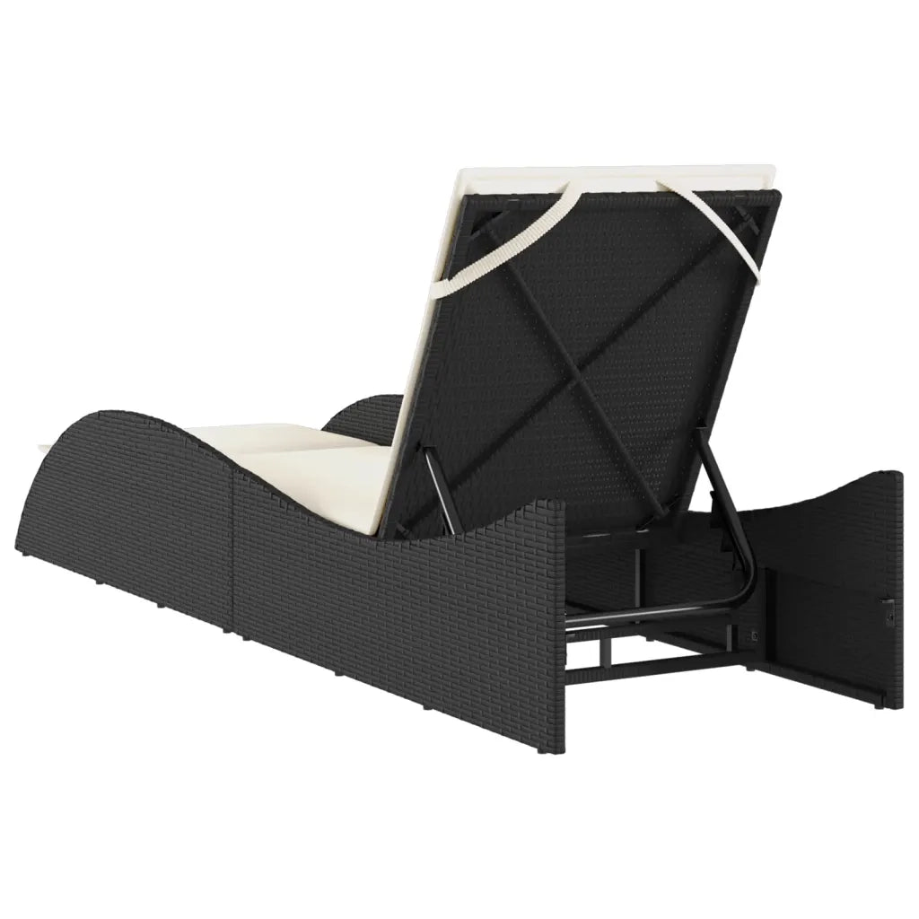 Lettino Prendisole con Cuscino Nero 60x205x73 cm in Polyrattan 368278
