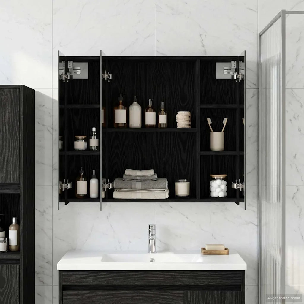 Mobiletto per specchio da bagno Rovere Nero 80 x 14.5 x 70 cm 889104