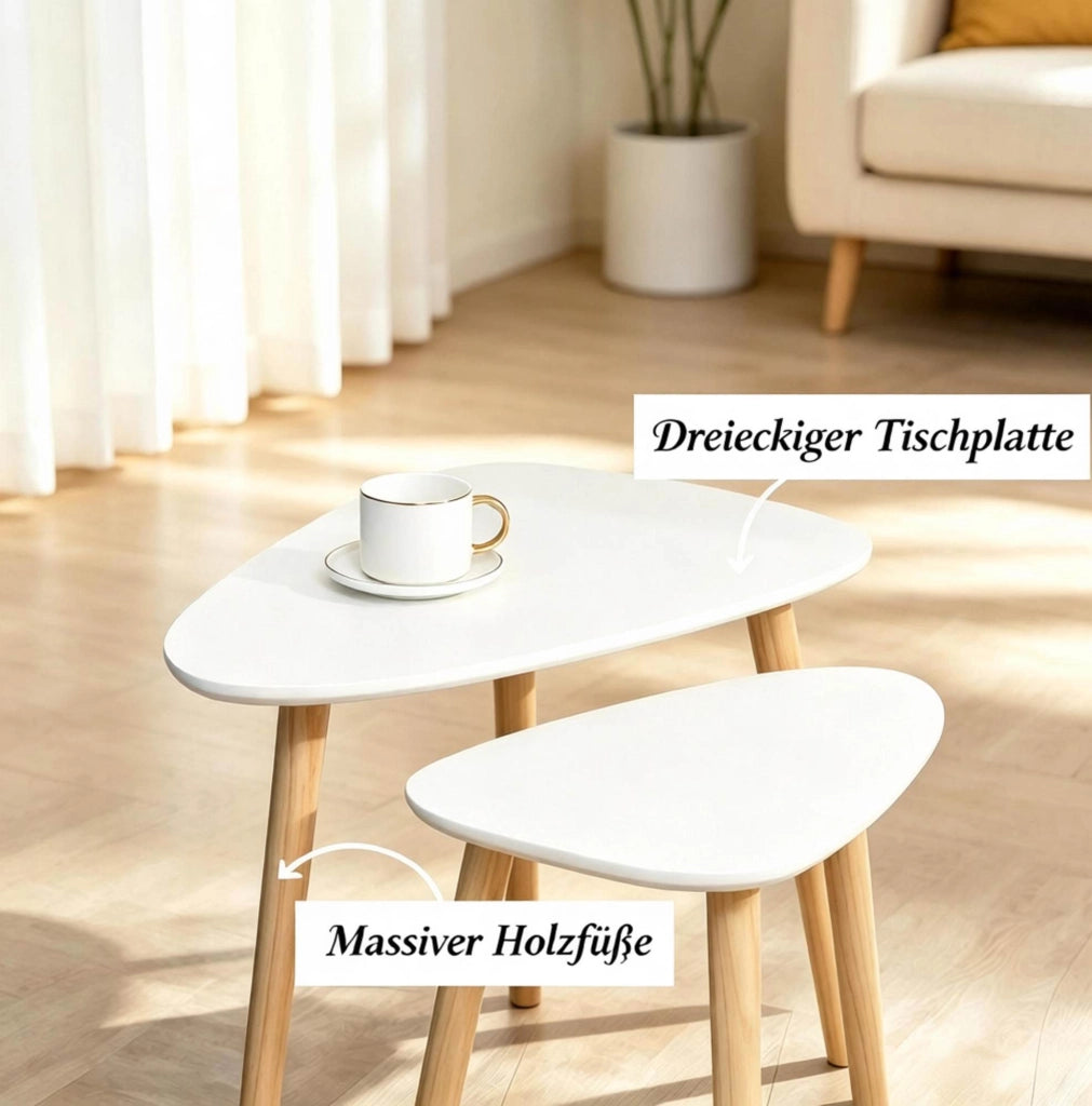 Set di 2 tavolini da caffè impilabili in MDF e legno di pino bianco e naturale