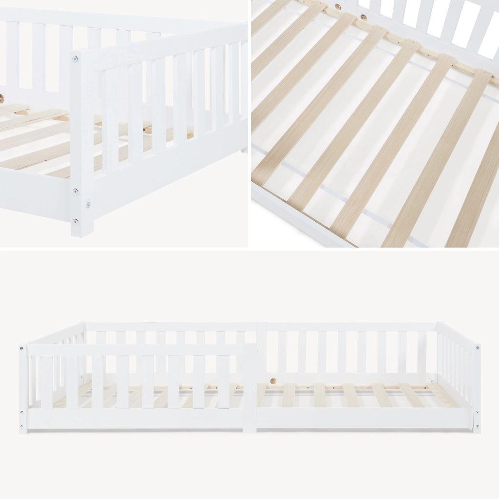 Letto Montessori per Cameretta Tanna in Legno di Pino 90 x 200 cm - Bianco [en.casa]