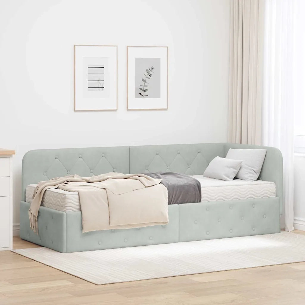 Cornice del letto ad angolo Grigio chiaro 80 x 200 cm Velluto