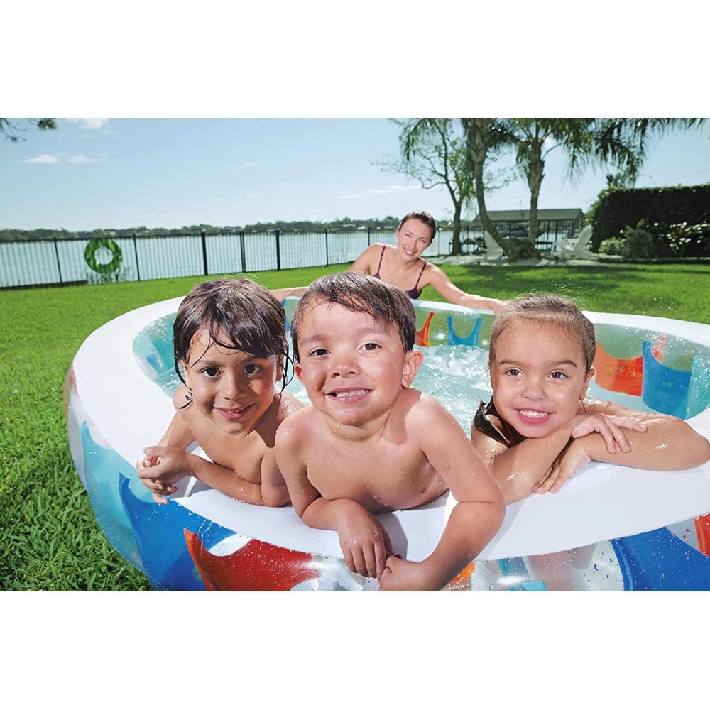 Trade Shop - Piscina Ovale Gonfiabile 229x152x51 Cm Bordi Spessi Per Famiglia Bambini Estate -