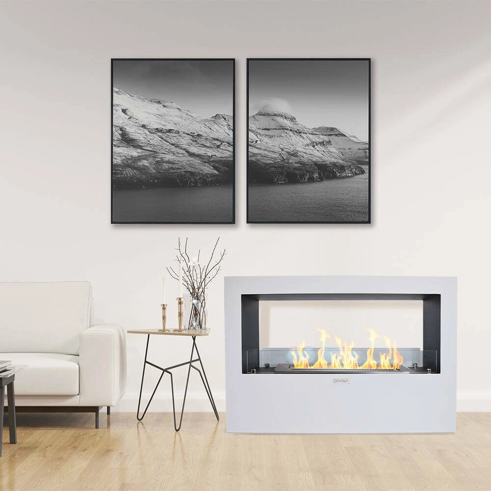 Camino a bioetanolo Aicurzio, Caminetto ecologico, Focolare senza fumo, Riscaldatore ad etanolo, Made in Italy, 30x100 h70 cm, Bianco