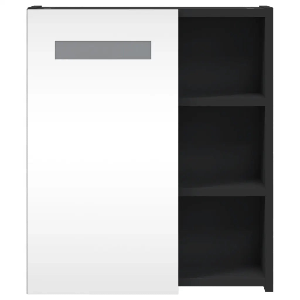 Mobiletto da bagno a parete con specchio e illuminazione a LED 45 x 13 x 52 cm con pratica illuminazione e design elegante in legno nero 02_0047267