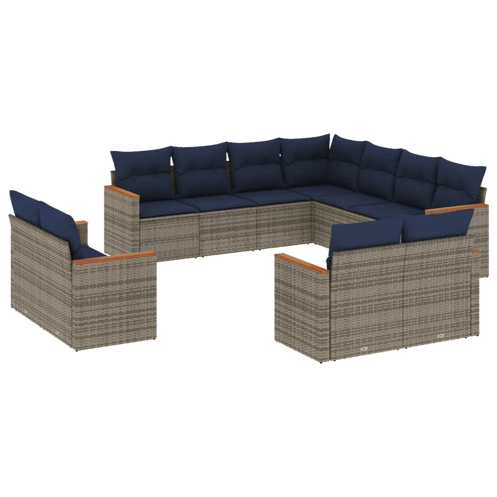 Set Divani da Giardino 11 pz con Cuscini Grigio in Polyrattan 3226502