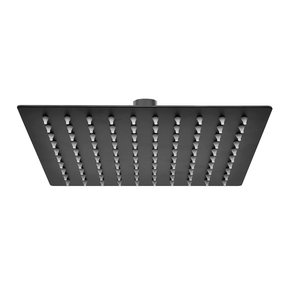 Set doccia soffione quadrato 30x30cm in acciaio inox e braccio 30cm nero opaco