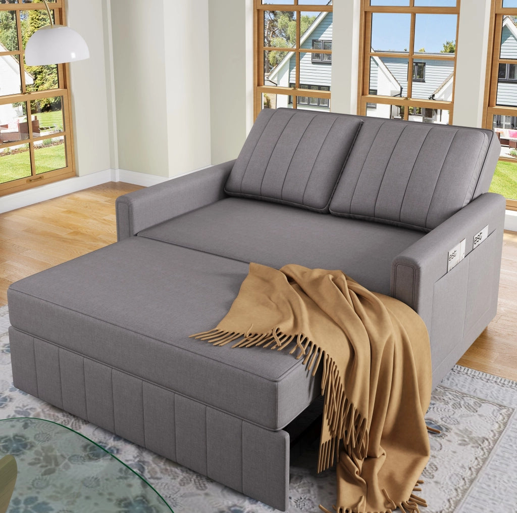 Divano letto pieghevole 127x75x94 cm con schienale regolabile e 2 cuscini in schiuma grigio antico