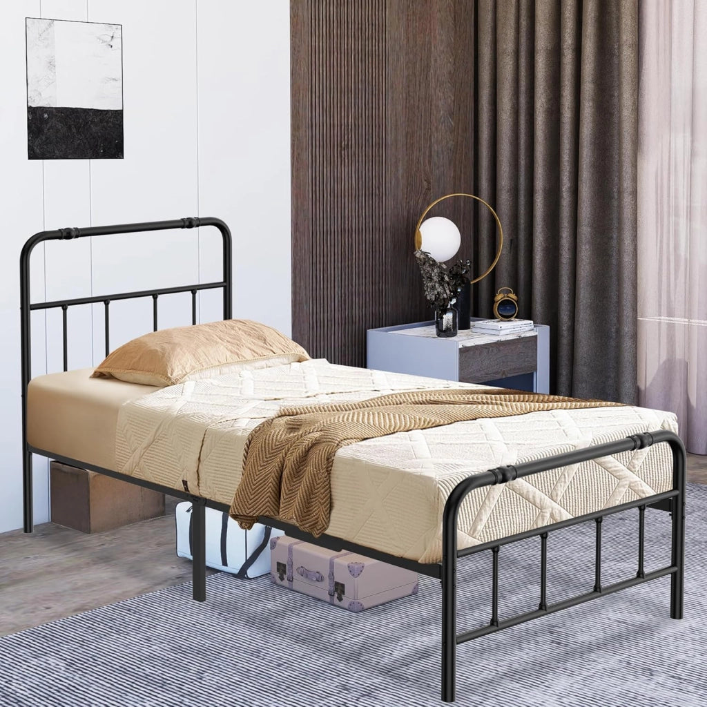 Letto con testiera alta, 90 x 200 cm, in metallo, con vano portaoggetti, in metallo, per letto degli ospiti, letto singolo