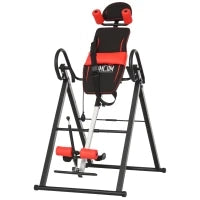 Panca a Inversione con Angolo e Altezza Regolabile e Poggiatesta, in Acciaio e Plastica, 79x114x153 cm, Rosso e Nero