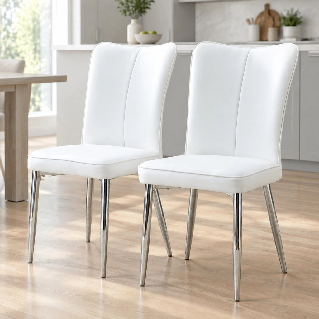 Set di 2 sedie da pranzo con schienale ergonomico in PU bianco e argento