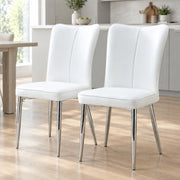 Set di 2 sedie da pranzo con schienale ergonomico in PU bianco e argento