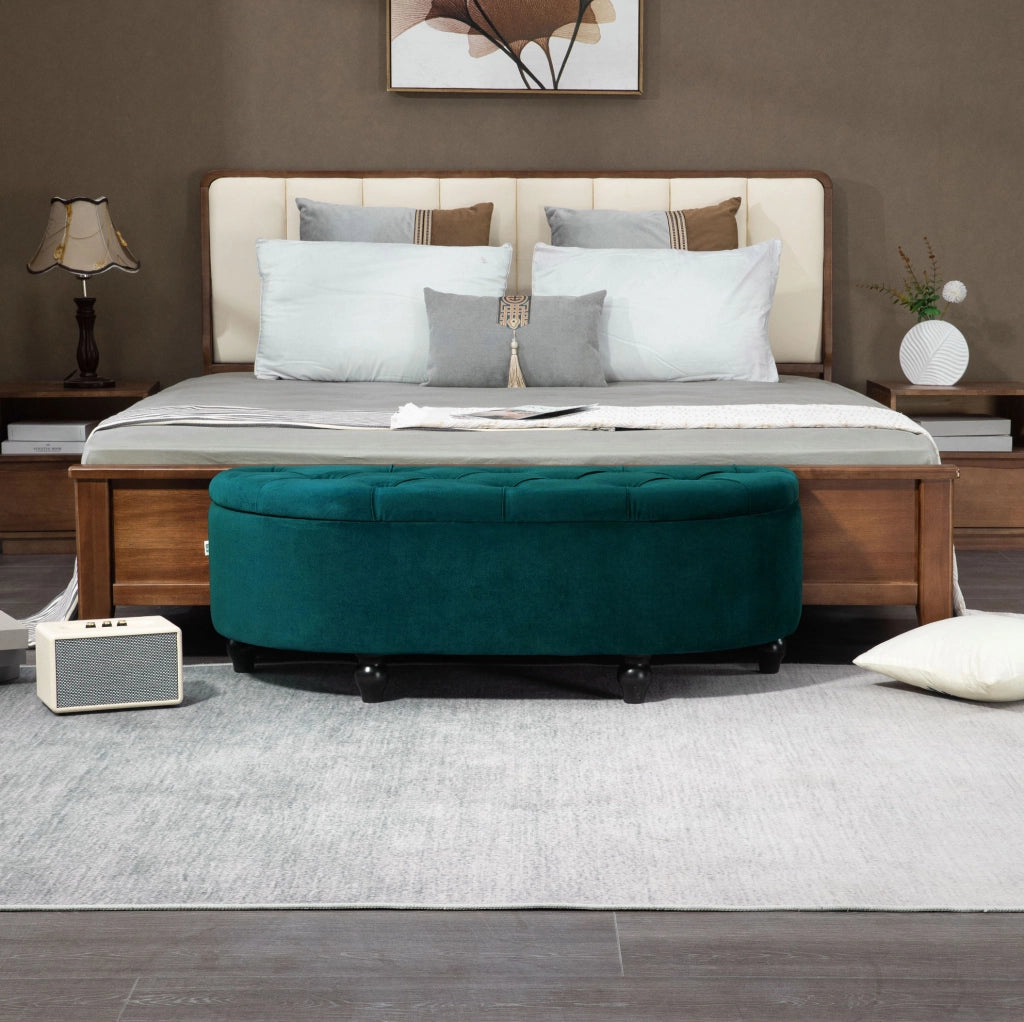 Panca contenitore in velluto verde scuro, 120 x 46 x 42 cm