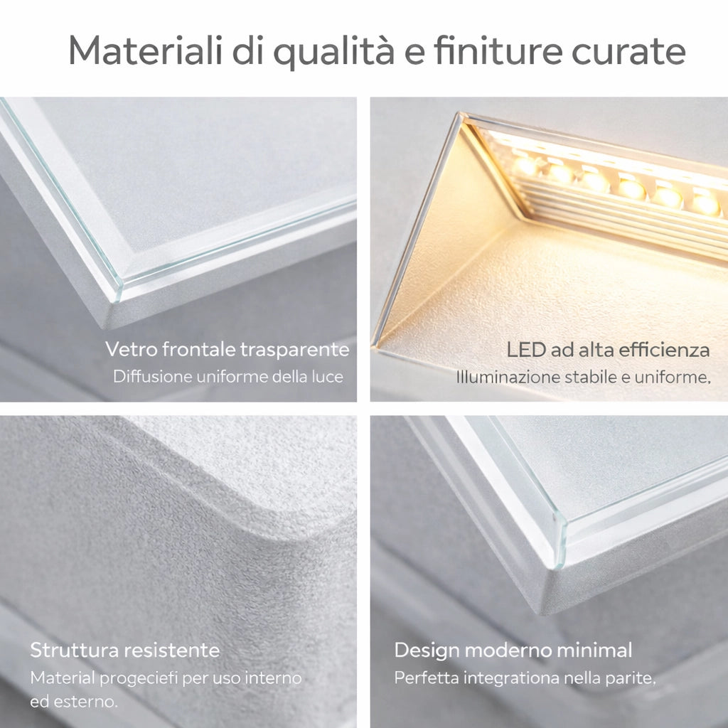 Segnapasso LED da Incasso per 503 a Parete IP65 5W 500 Lumen CCT Switch Luce Calda Fredda e Naturale Vetro Frontale per Scale Corridoi e Esterno