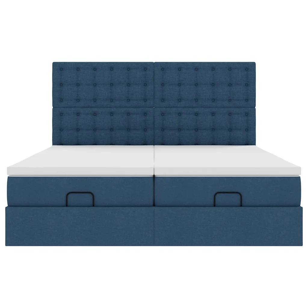 Struttura Letto Pouf con Materassi Blu 200x200 cm in Tessuto 3314596