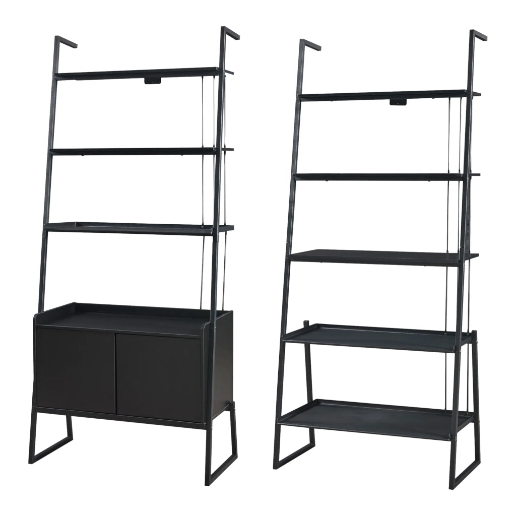 Set di 2 mobili con scala a pioli e mobiletto a 2 ante colore nero 03_0009367