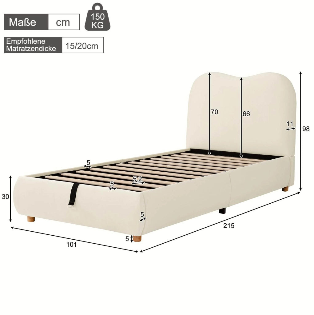 Letto imbottito con contenitore in velluto beige