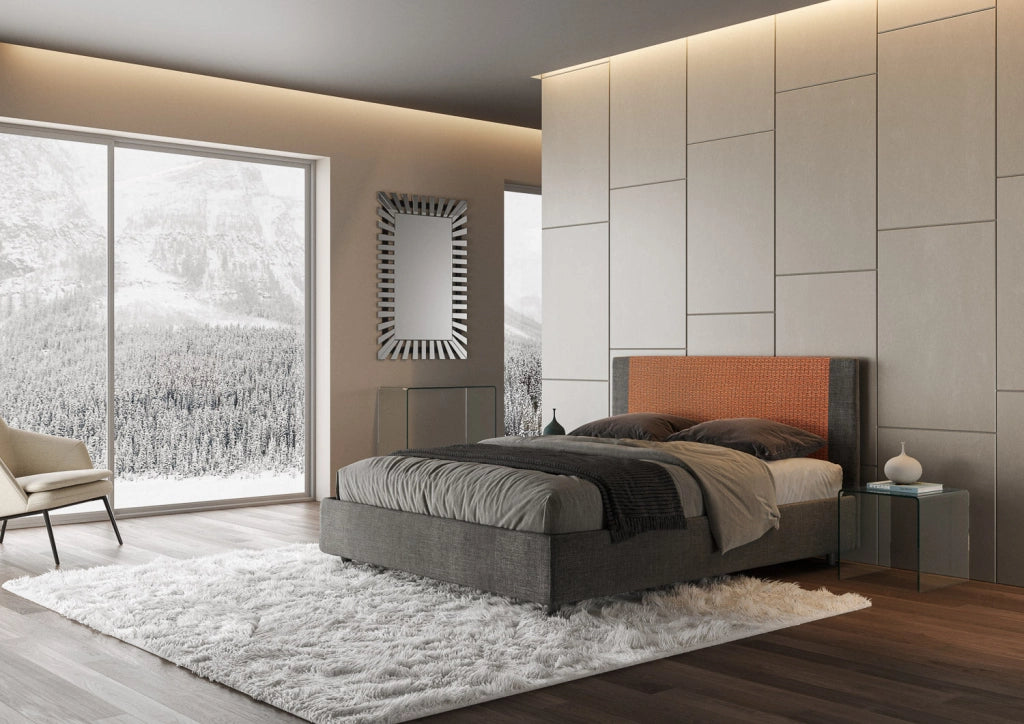 Letto matrimoniale senza rete imbottito 160x190 tessuto Labirinto 4 arancio Rosal