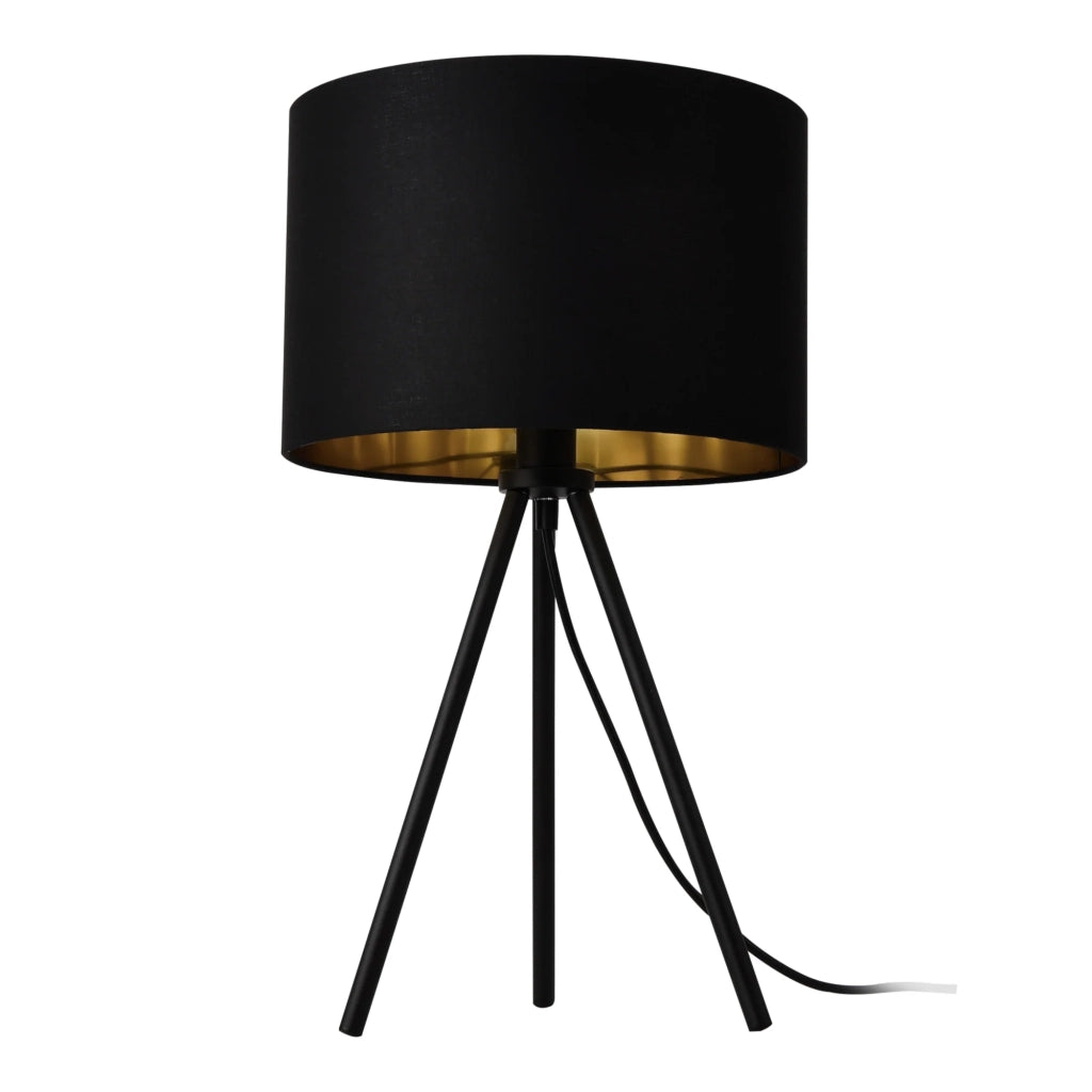 Elegante lampada da scrivania lampada da tavolo alla moda lampada da lettura treppiede E14 metallo tessuto altezza 51 cm nero e oro 03_0005275