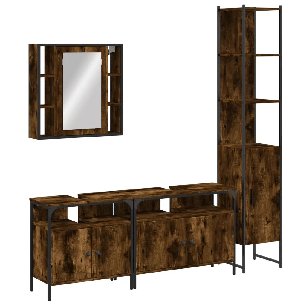 Set Mobili da Bagno 4 pz Rovere Fumo in Legno Multistrato 3214747