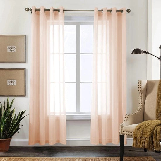 Set di tende trasparente con occhielli, 2 pezzi, altezza 225 cm, larghezza 140 cm, 100% poliestere, ecocompatibile, voile