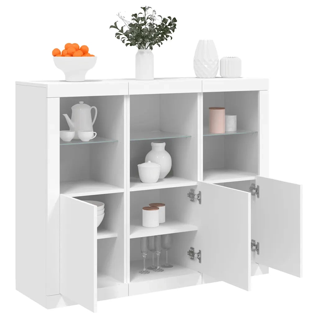 Credenze con Luci LED 3 pz | Madia | Buffet da pranzo | Armadio da pranzo Bianche in Legno Multistrato