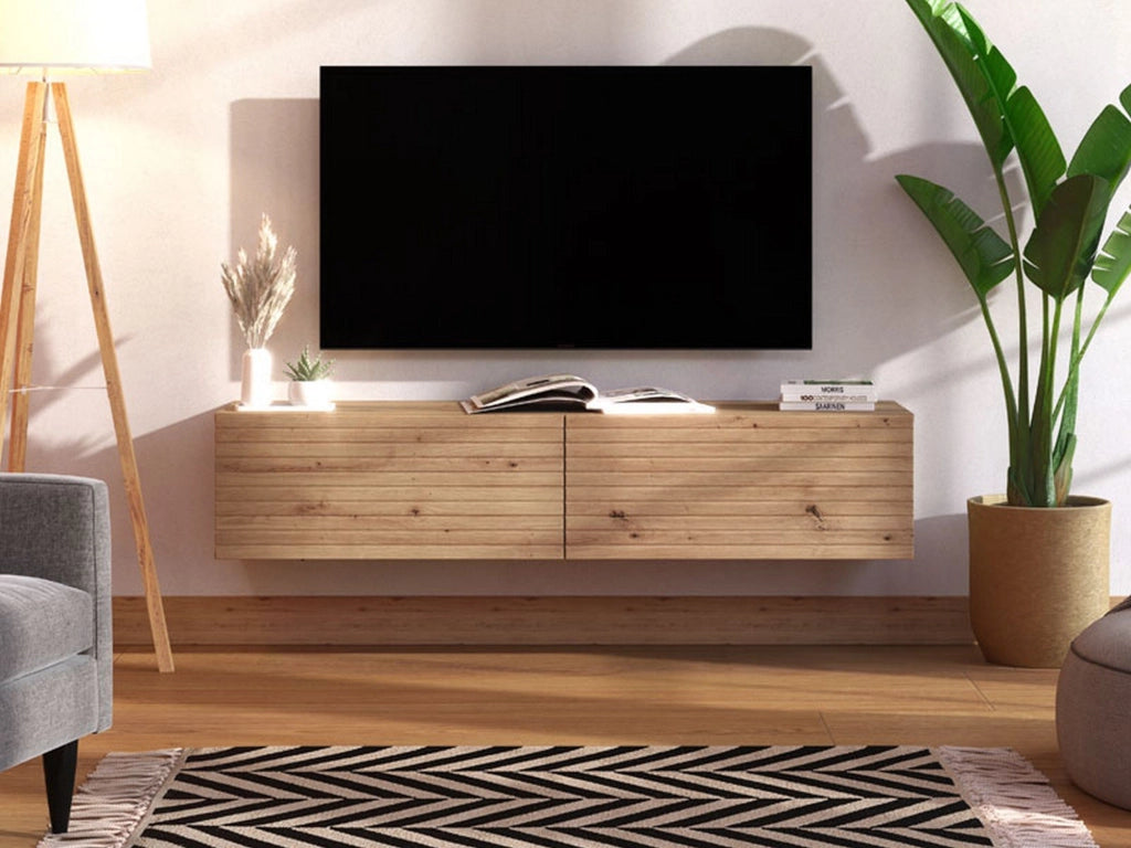 Cedrasco, Mobile Porta tv un Ripiano, 154x41.5x32h cm Marrone Rovere Nodi