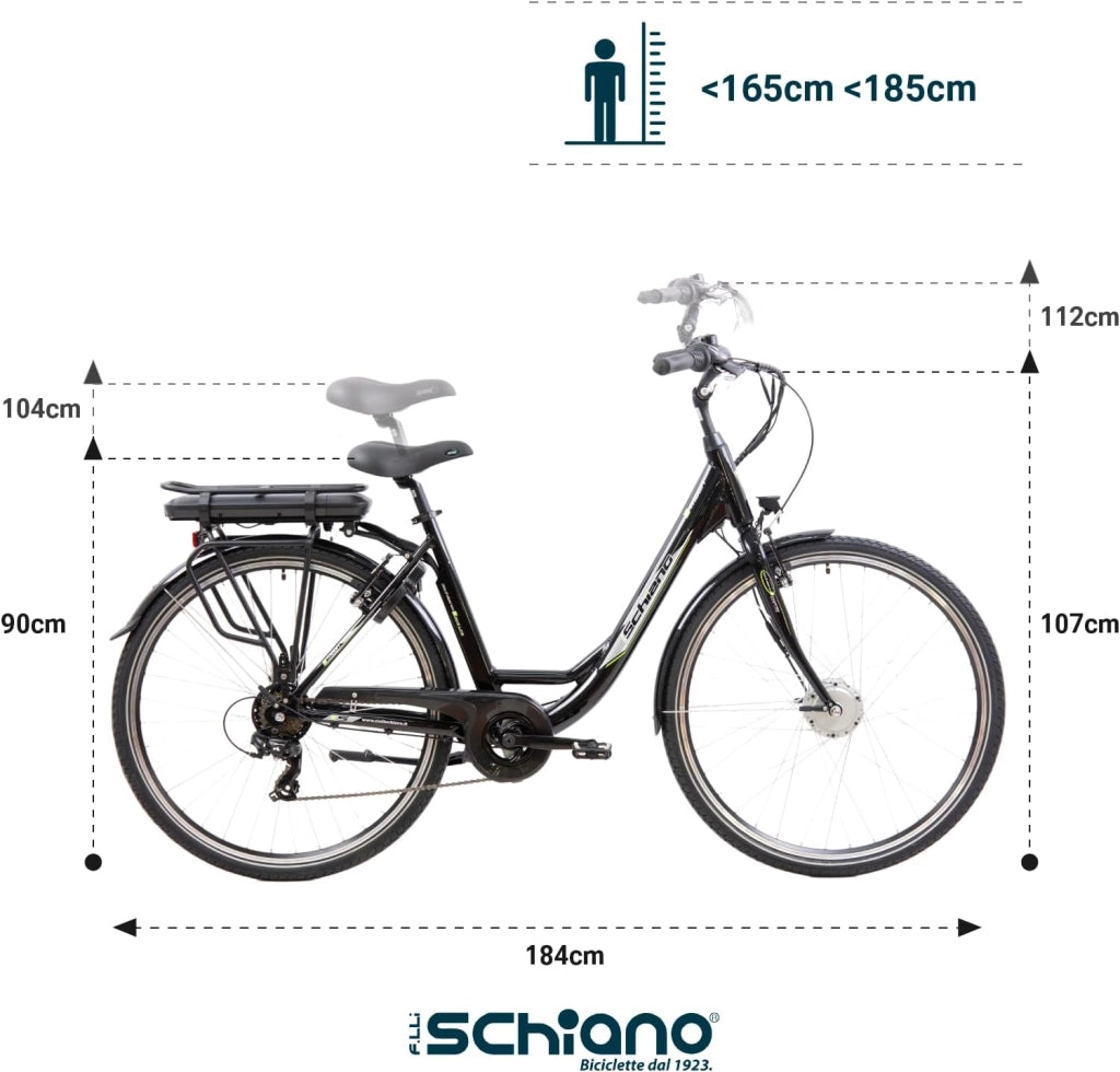 F.LLI SCHIANO E-MOON 28'' Bicicletta Elettrica da CittÃ , con Pedalata Assistita 250W, Unisex Adulto, Batteria Rimovib