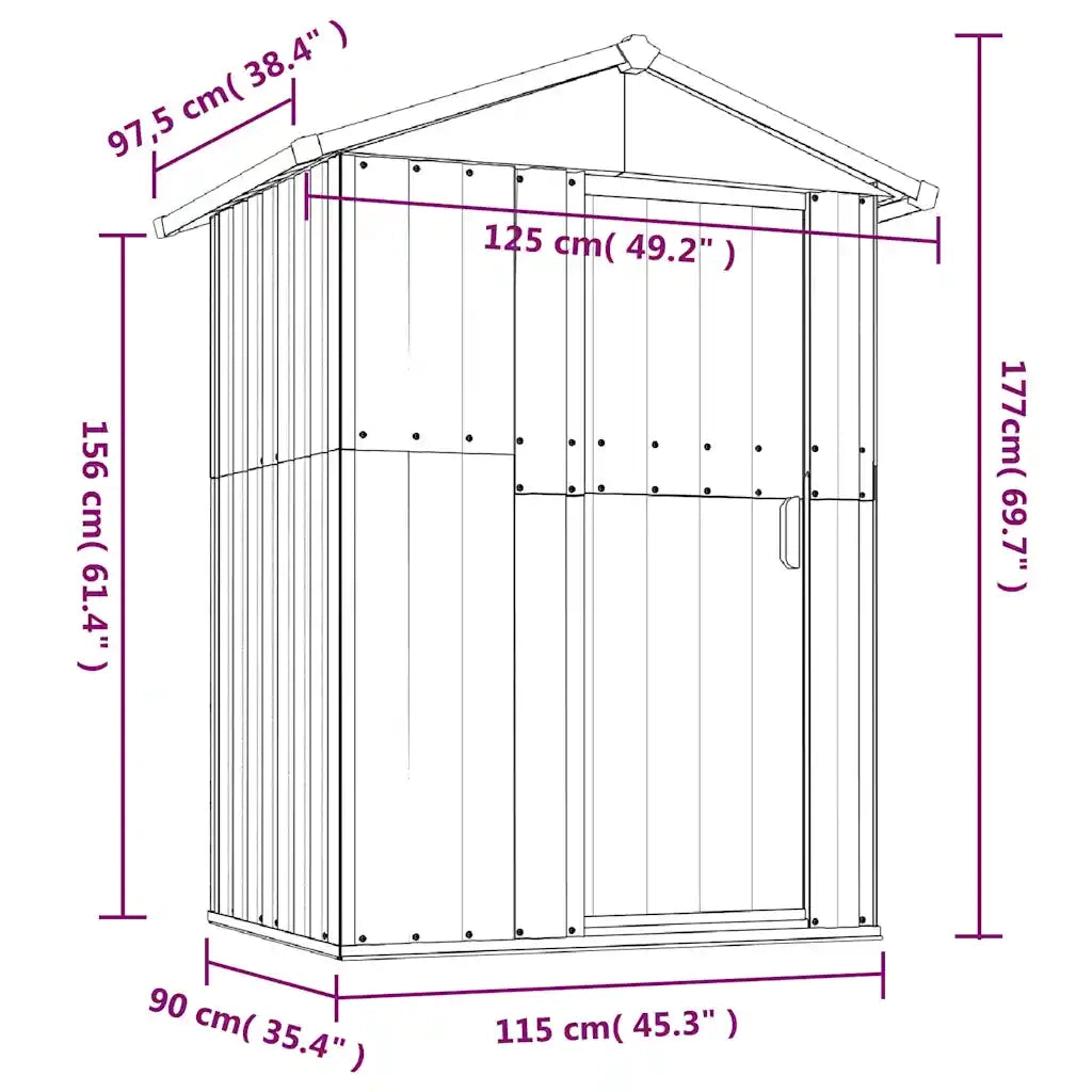 Capanno da Giardino Grigio 126x97,5x177 cm Acciaio Zincato 316234