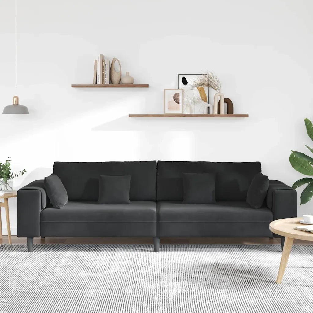 vidaXL Divano in Velluto con cuscino Nero 208 cm Velluto