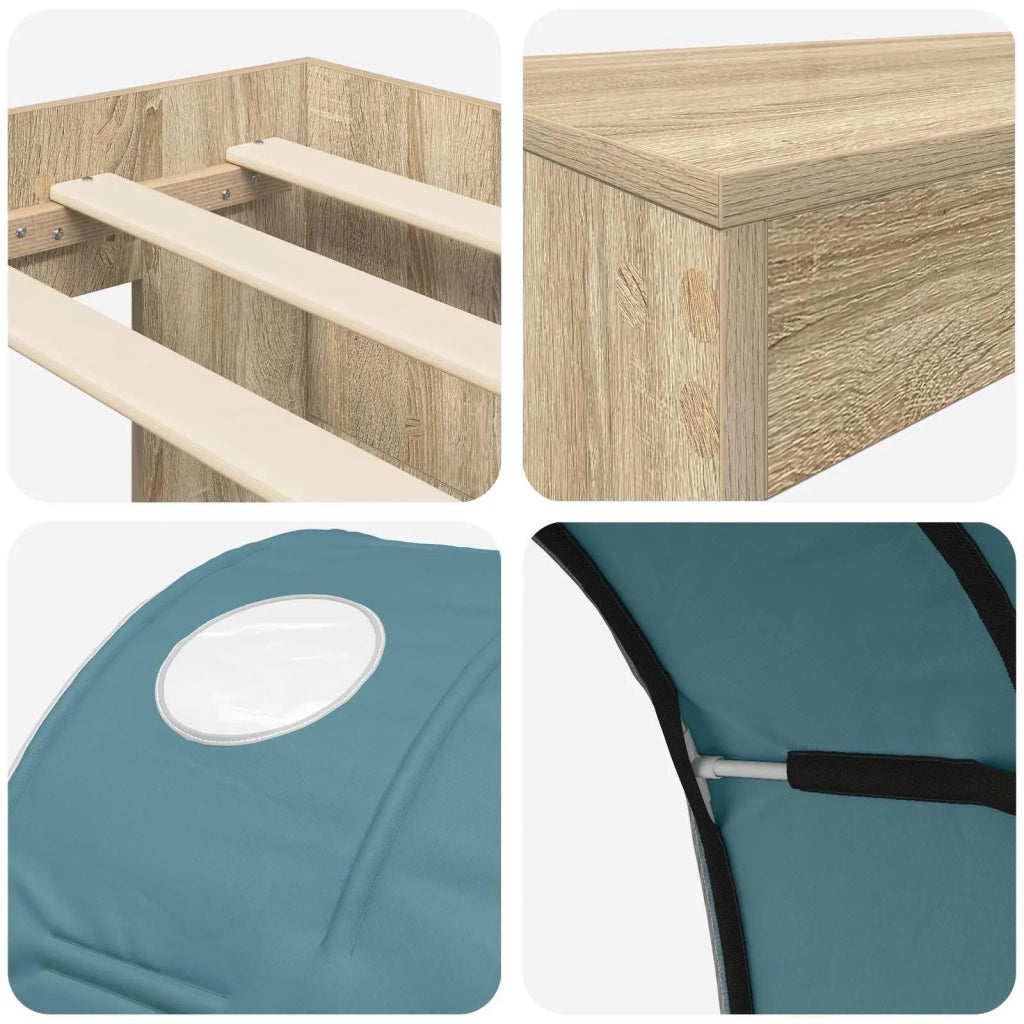 Letto con Tunnel 3 pz Rovere Artigianale e Blu Chiaro 3423696
