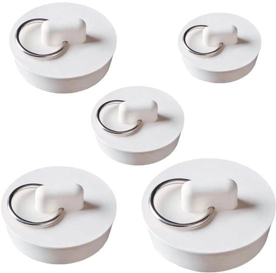 Set di Stoppa Flessibile da 5 - Pluggo di Scarico in Gomma - Impermeabile - Sigillatura - Anello di Sospensione - Diversi Dimensioni - Pluggo di Scarico