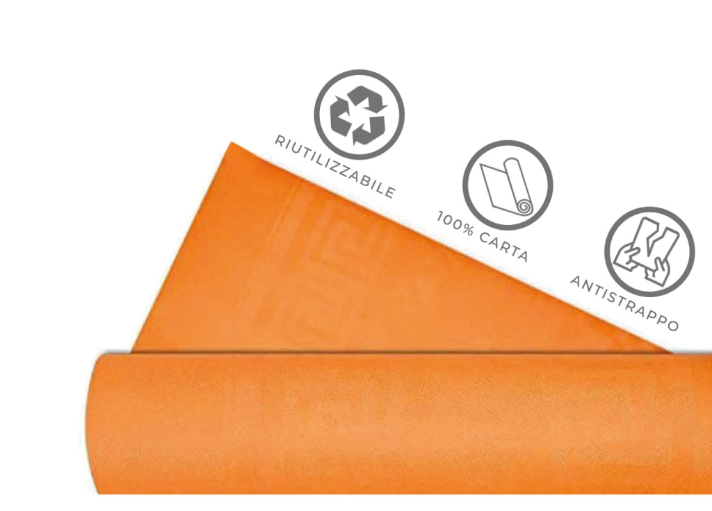Rotolo Tovaglia Tinta Unita Per Feste Antistrappo 100% Carta Made Italy 5mtx1,20mt - 5 Metri - Arancio