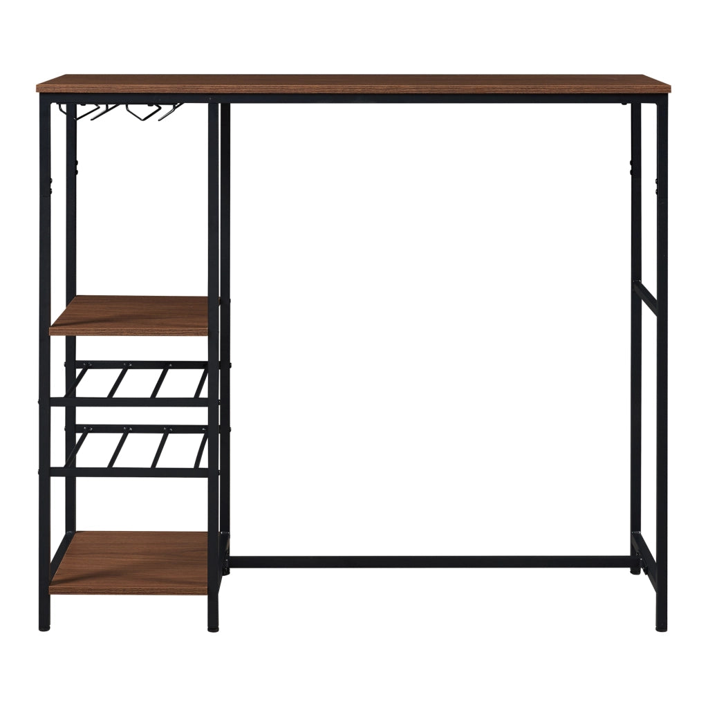 Tavolo Alto da Bar Stjørdal con Griglie per Calici e Portavino 120x40x105 cm Nero / Effetto Noce [en.casa]