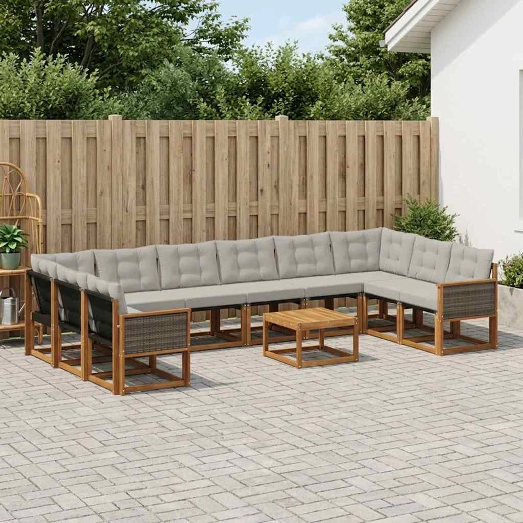 Set di divani da esterno 11 pz Naturale e Grigio chiaro 3382251