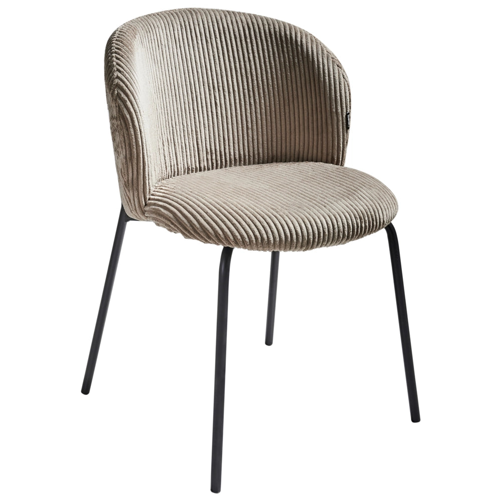 Set di 2 sedie da pranzo in velluto a coste beige con schienale arrotondato Retro
