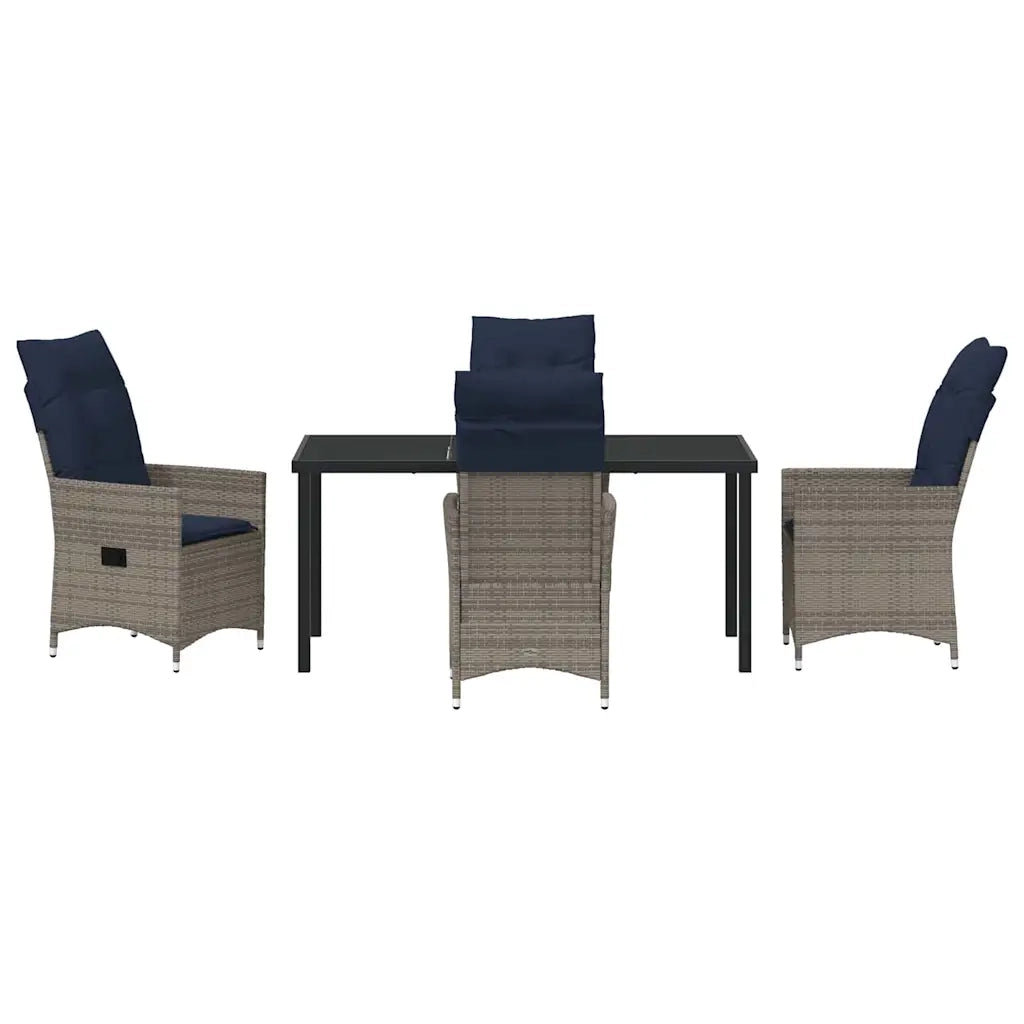 Set di tavolo e sedie con cuscino 5 pcs Grigio Rattan in PE